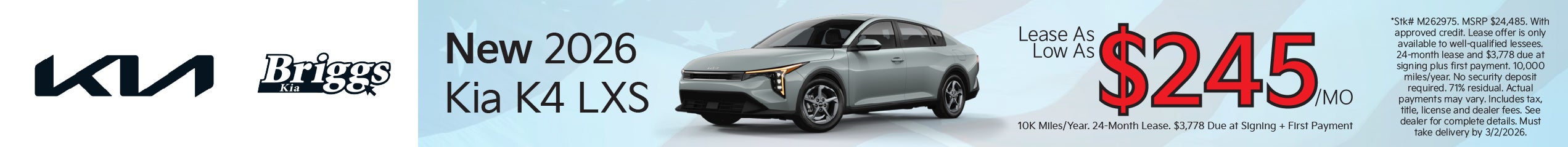 New 2026 Kia K4 LXS 