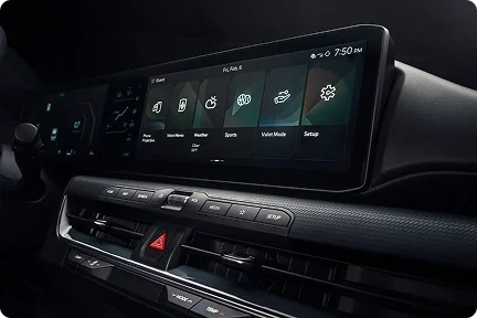 2026 Kia K4 dashboard showing the 12.3-inch touchscreen open to the vehicle settings menu
