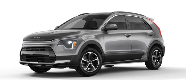 Silver 2026 Kia Niro Hybrid EX shown from the front three-quarter view on a white background