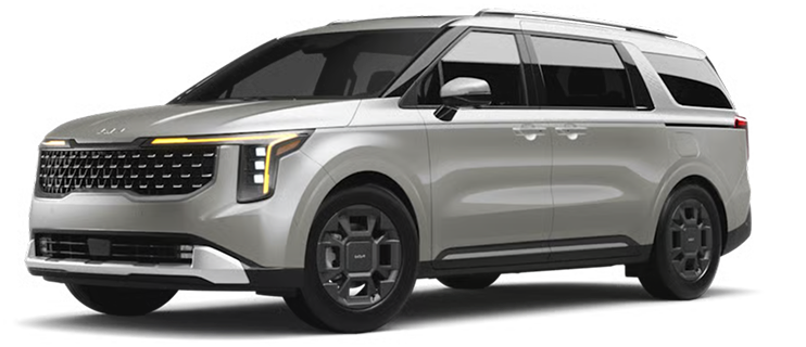 Silver 2027 Carnival MPV EX, front three-quarter view
