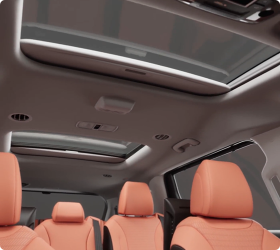 Interior view looking up at the Carnival MPV's dual power sunroofs