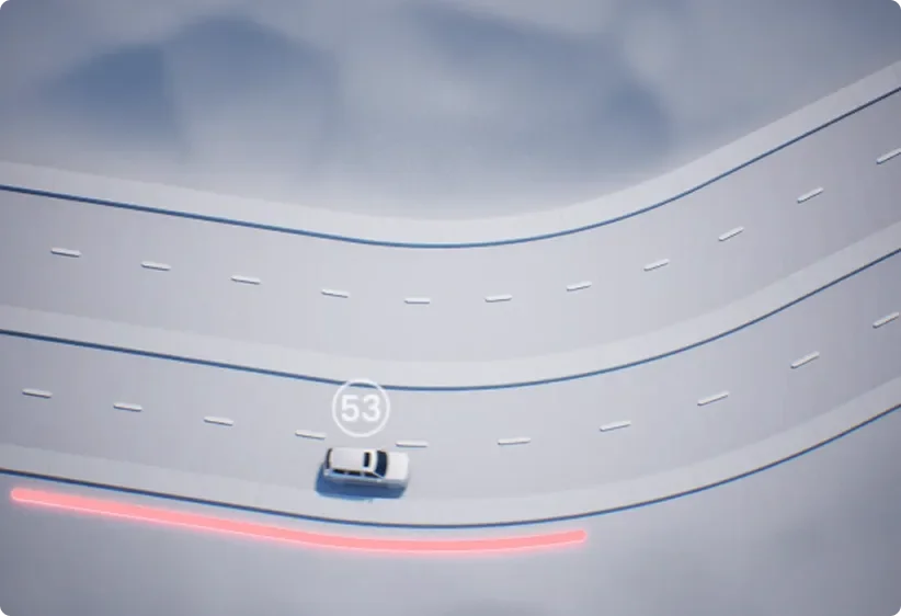Illustration of Navigation-Based Smart Cruise Control easing a vehicle through a highway curve