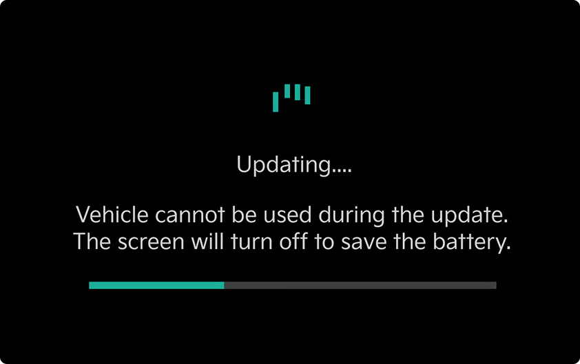 Vehicle screen showing an over-the-air software update in progress