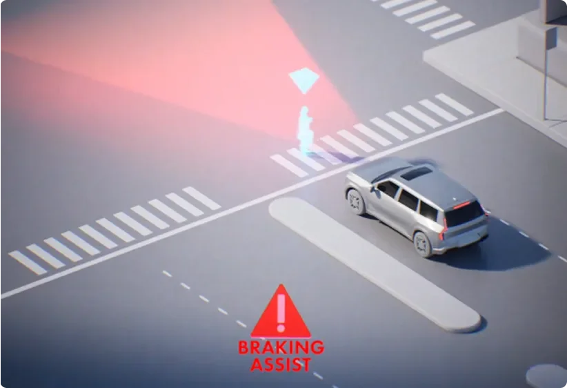 Illustration of Forward Collision-Avoidance Assist detecting a hazard ahead