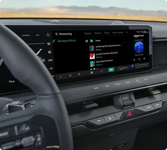 Infotainment screen showing streaming entertainment services