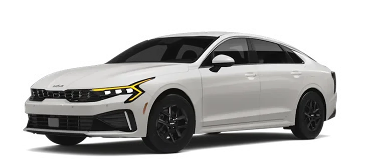 White 2027 Kia K5 LXS, front three-quarter view