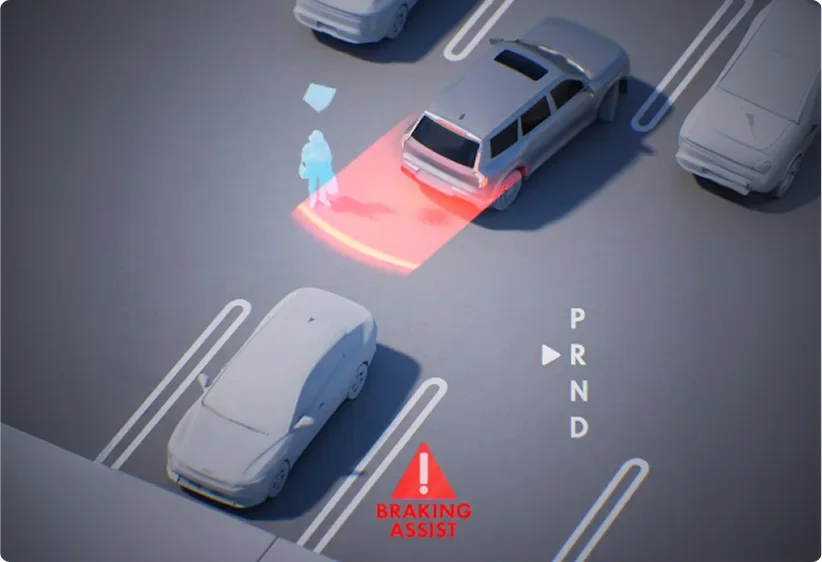 Illustration of Parking Collision-Avoidance Assist while reversing