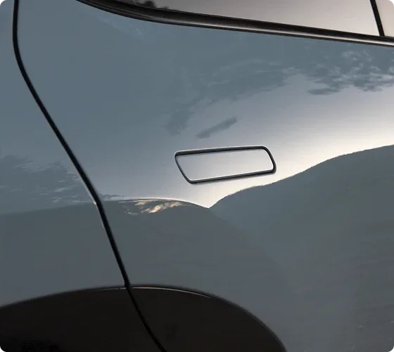 Close-up of a flush auto pop-out door handle on a white Seltos door