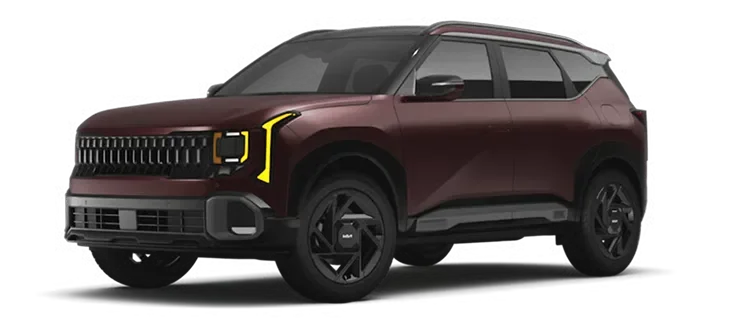 Dark red 2027 Seltos X-Line SX, front three-quarter view