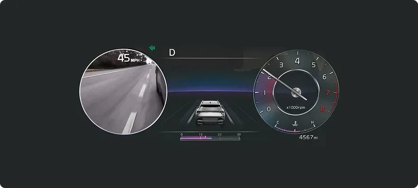 Digital gauge cluster displaying the Blind-Spot View Monitor camera feed