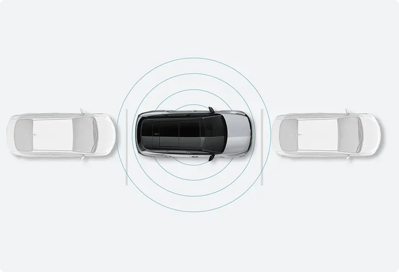 Illustration of the parking sensors detecting obstacles around the vehicle
