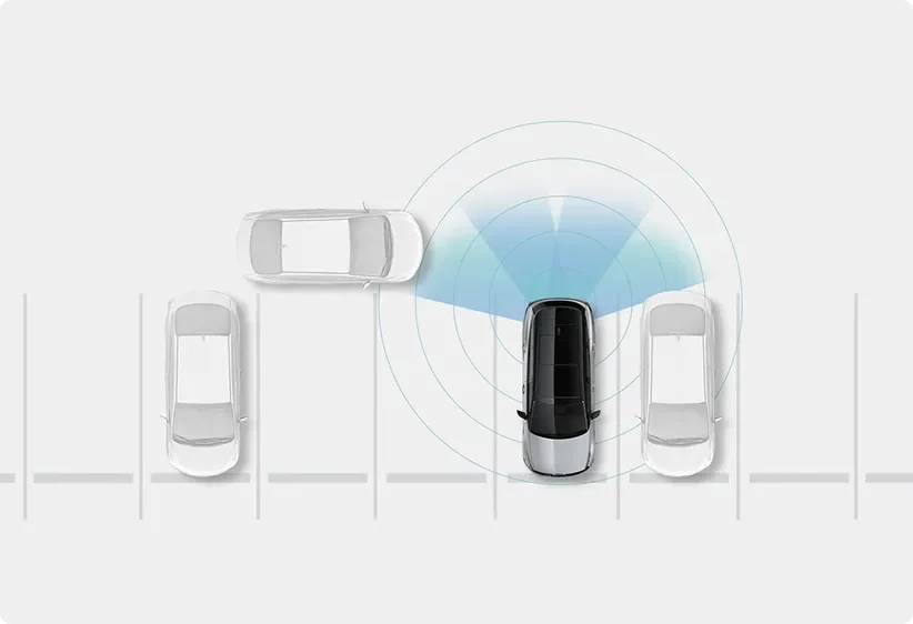 Illustration of Rear Cross-Traffic Collision-Avoidance Assist while reversing