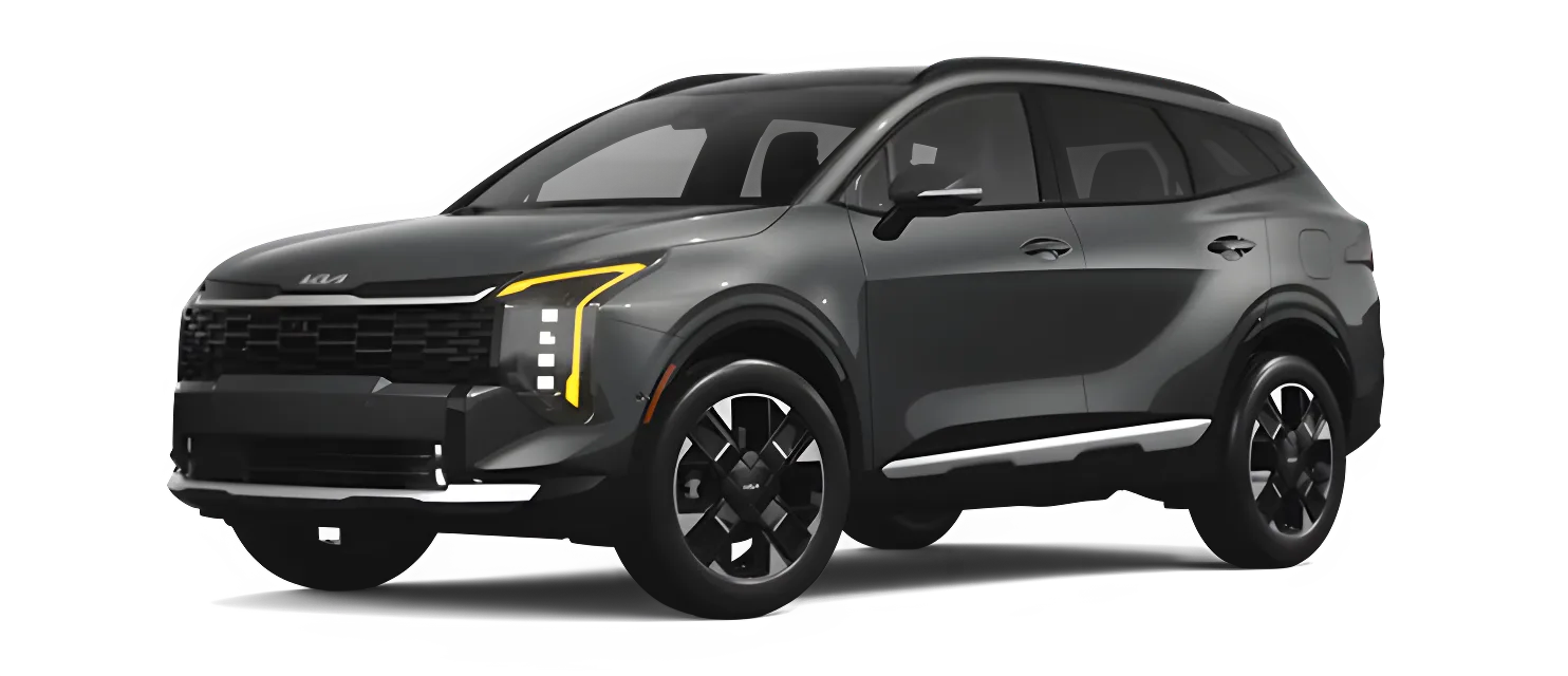 Dark grey 2027 Sportage Hybrid SX Prestige, front three-quarter view