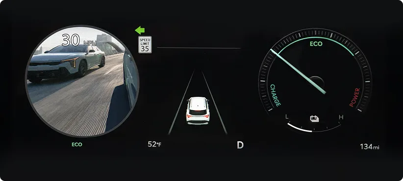 Digital gauge cluster displaying the Blind-Spot View Monitor camera feed