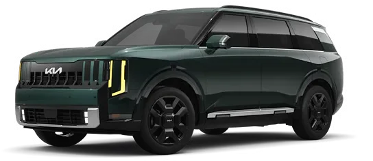 Dark green 2027 Telluride Hybrid SX Prestige, front three-quarter view