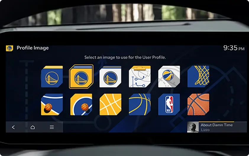 Telluride touchscreen showing the NBA-themed profile image picker