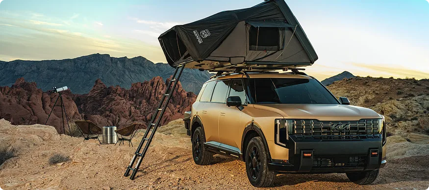 Bronze Telluride with a rooftop tent pitched at a desert campsite
